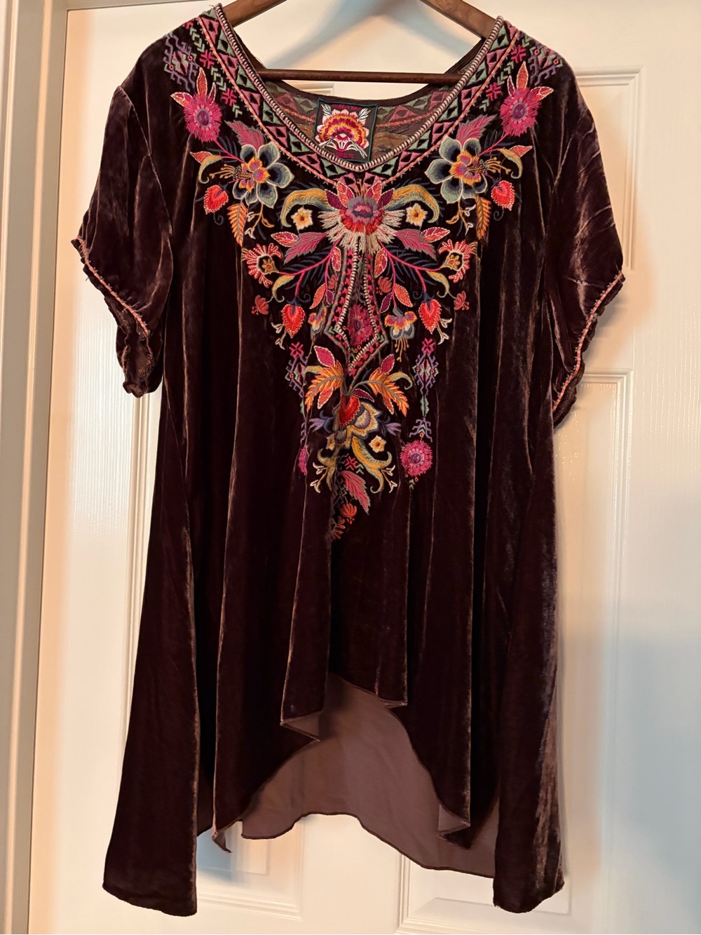 Johnny Was Ioana Velvet Drape Top 2X Tunic Multicolor Floral Embroidery Brown - Picture 8 of 10